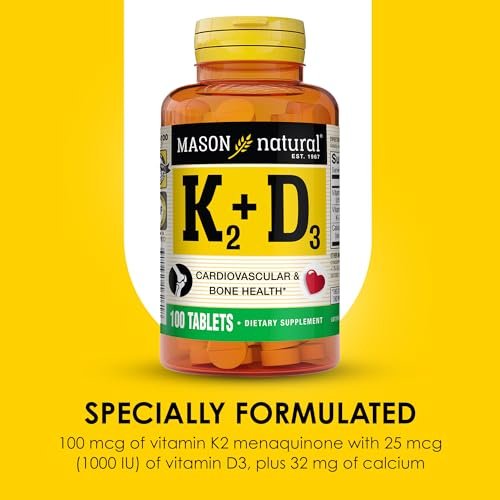 MASON NATURAL Vitamin K2 + D3, 100-Tage-Vorrat, mit Calcium für normale Knochen- und Muskelfunktion, Tabletten