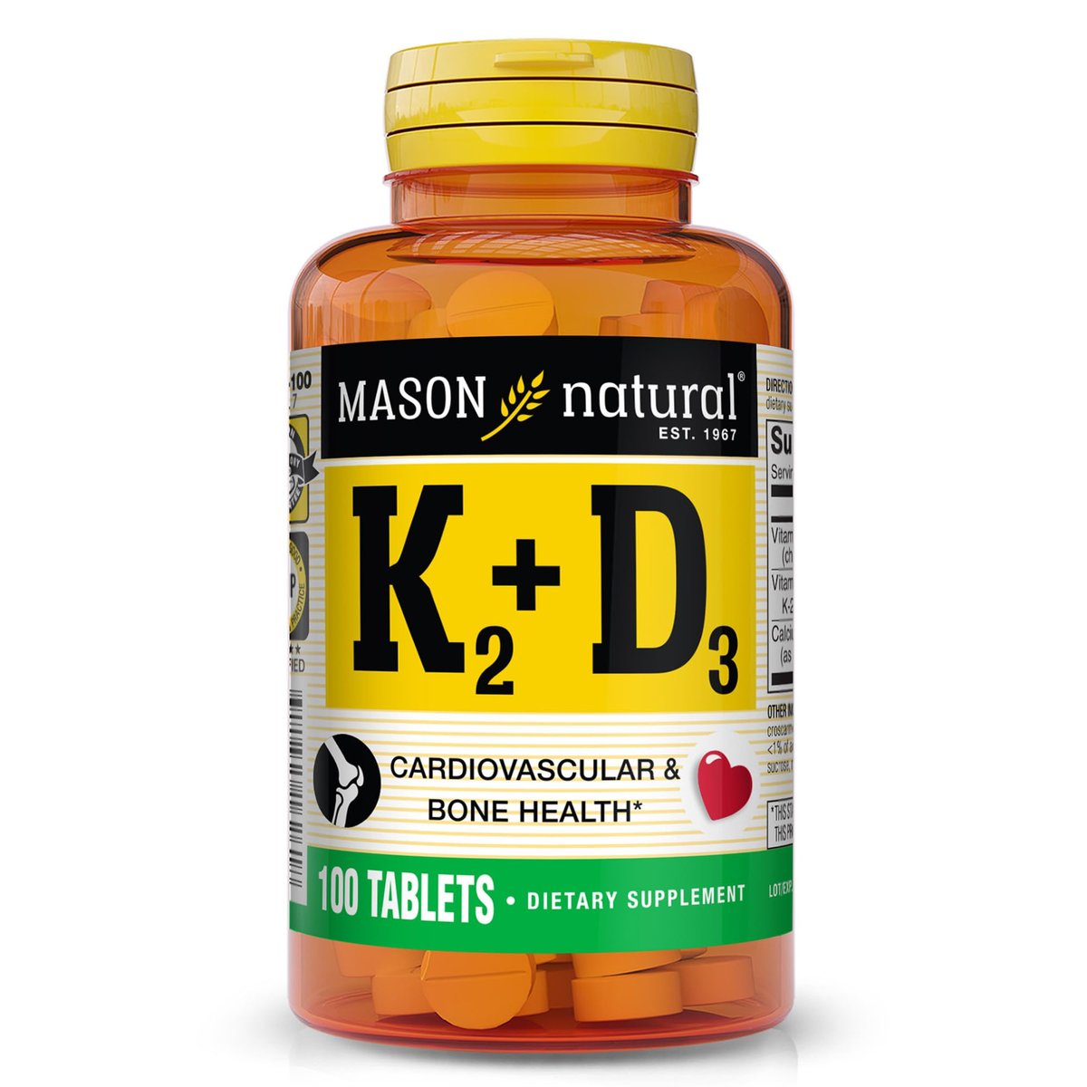MASON NATURAL Vitamin K2 + D3, 100-Tage-Vorrat, mit Calcium für normale Knochen- und Muskelfunktion, Tabletten