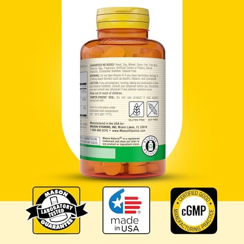 MASON NATURAL Vitamin K2 + D3, 100-Tage-Vorrat, mit Calcium für normale Knochen- und Muskelfunktion, Tabletten