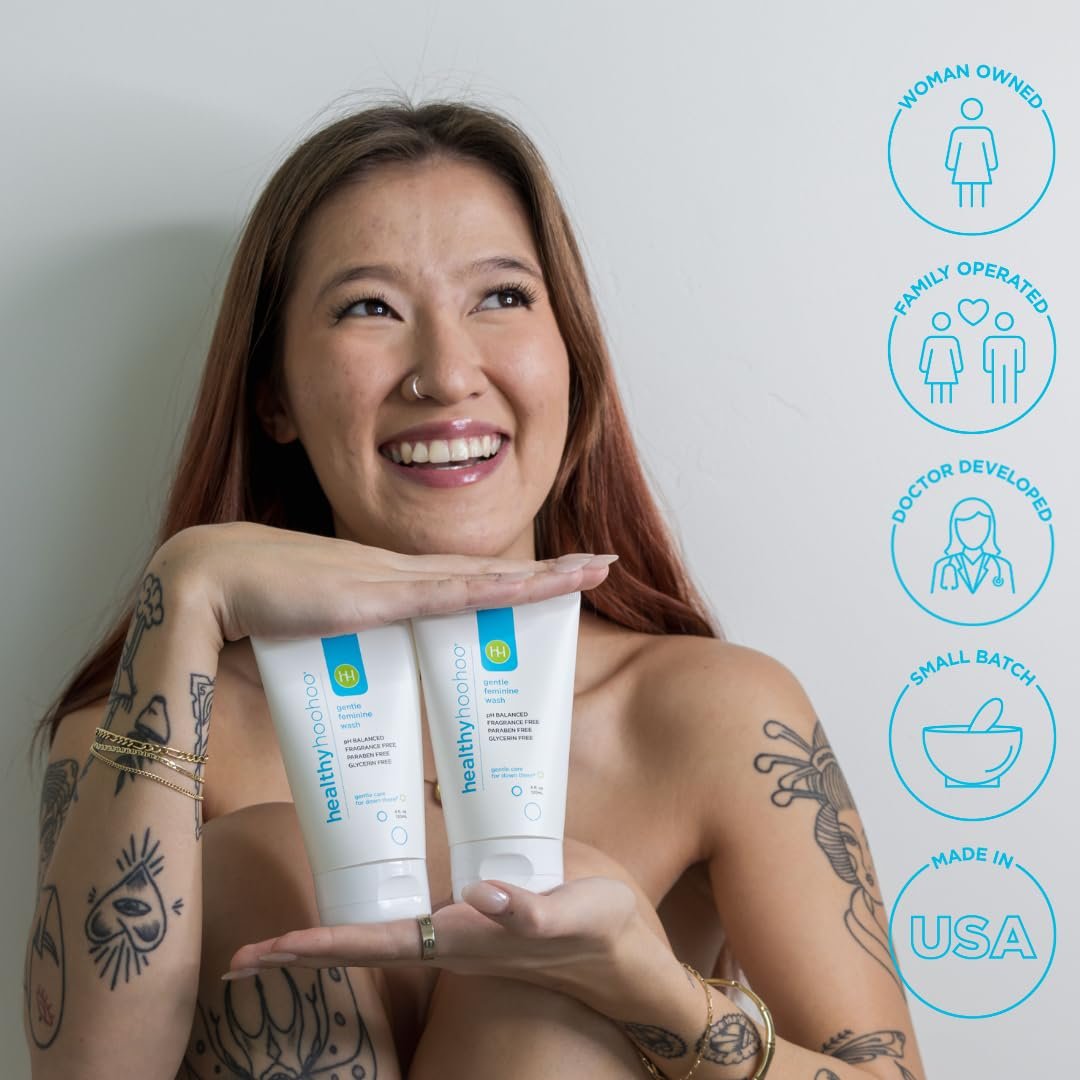 Healthy Hoohoo Sanfte Intimwaschlotion für Frauen, pH-ausgeglichener Vulva-Reiniger für empfindliche Haut, pflanzlich, unparfümiert, paraben- und glycerinfrei (118 ml)