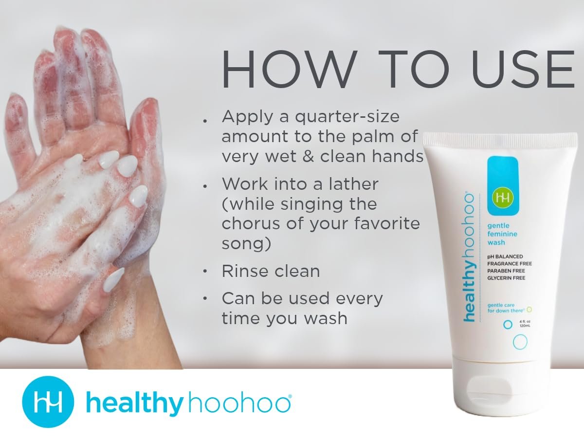 Healthy Hoohoo Sanfte Intimwaschlotion für Frauen, pH-ausgeglichener Vulva-Reiniger für empfindliche Haut, pflanzlich, unparfümiert, paraben- und glycerinfrei (118 ml)