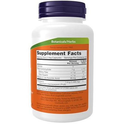 NOW Foods Cranberry Kapseln mit Vitamin C – 100 vegane Kapseln für eine gesunde Harnwege*