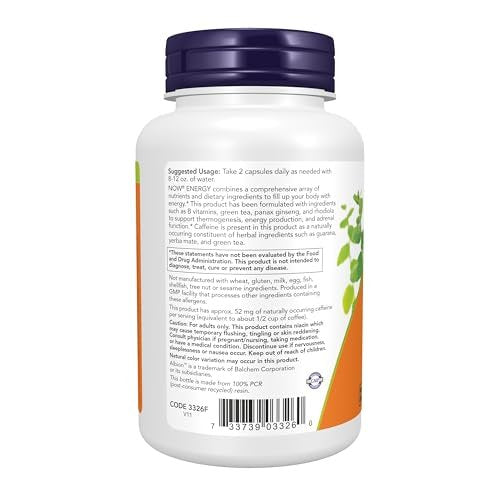 NOW Foods Energie-Diätpräparat mit B-Vitaminen, Grüntee, Panax Ginseng und Rhodiola, 90 Kapseln