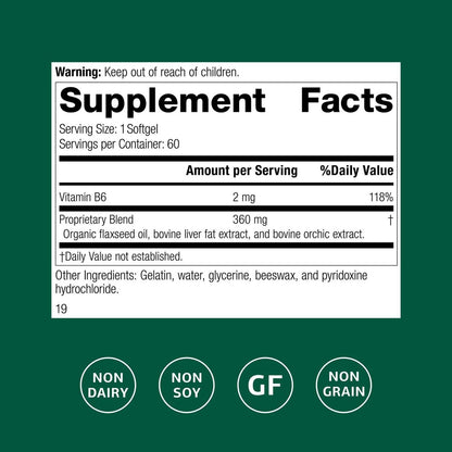 Standard Process Flax Oil Plus – Nahrungsergänzung mit Vitamin B6 & Omega-3 für gesunde Haut & Haare – glutenfrei, milchfrei & sojafrei – 60 Softgels
