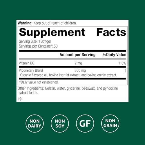 Standard Process Flax Oil Plus – Nahrungsergänzung mit Vitamin B6 & Omega-3 für gesunde Haut & Haare – glutenfrei, milchfrei & sojafrei – 60 Softgels