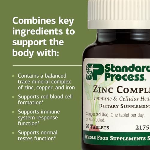 Standard Process Zinc Complex – Enzymunterstützung für normale Hodenfunktion, Immunsystem & Zellenergie – Glutenfrei, milchfrei, sojafrei – 90 Tabletten (90 Portionen)