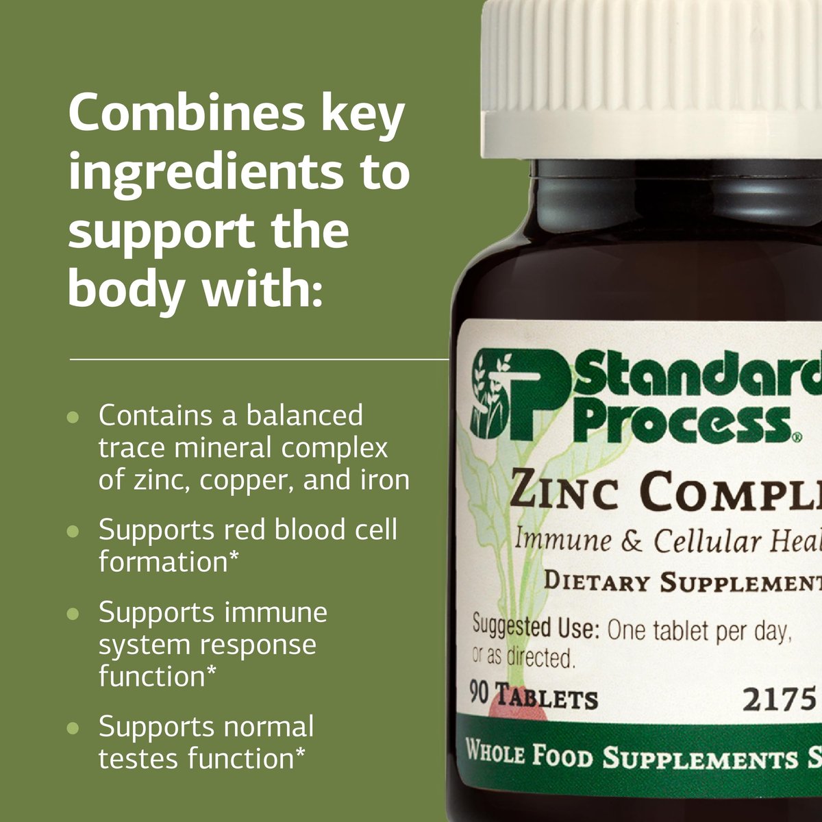 Standard Process Zinc Complex – Enzymunterstützung für normale Hodenfunktion, Immunsystem & Zellenergie – Glutenfrei, milchfrei, sojafrei – 90 Tabletten (90 Portionen)