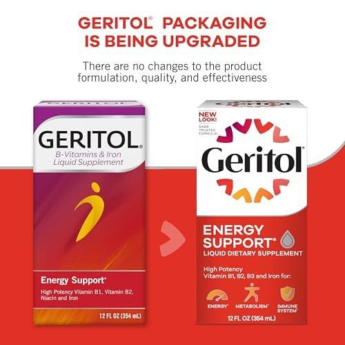 Geritol Flüssiges Vitamin und Eisenpräparat – Energieunterstützung mit hochdosierten B-Vitaminen und Eisen, ohne künstliche Süßstoffe, Non-GMO, 355 ml