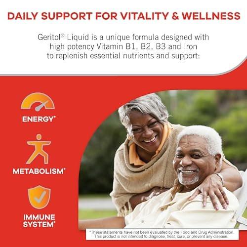 Geritol Flüssiges Vitamin und Eisenpräparat – Energieunterstützung mit hochdosierten B-Vitaminen und Eisen, ohne künstliche Süßstoffe, Non-GMO, 355 ml