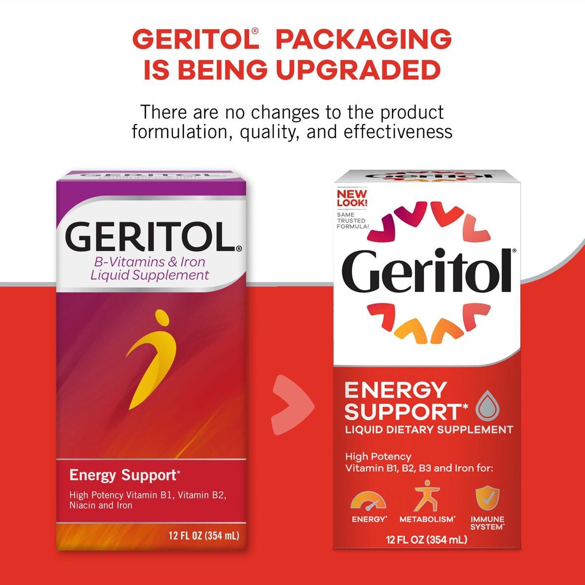 Geritol Flüssiges Vitamin und Eisenpräparat – Energieunterstützung mit hochdosierten B-Vitaminen und Eisen, ohne künstliche Süßstoffe, Non-GMO, 355 ml
