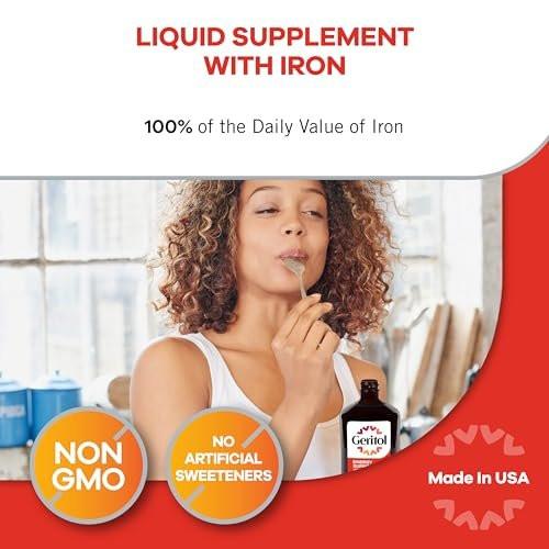 Geritol Flüssiges Vitamin und Eisenpräparat – Energieunterstützung mit hochdosierten B-Vitaminen und Eisen, ohne künstliche Süßstoffe, Non-GMO, 355 ml