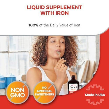 Geritol Flüssiges Vitamin und Eisenpräparat – Energieunterstützung mit hochdosierten B-Vitaminen und Eisen, ohne künstliche Süßstoffe, Non-GMO, 355 ml