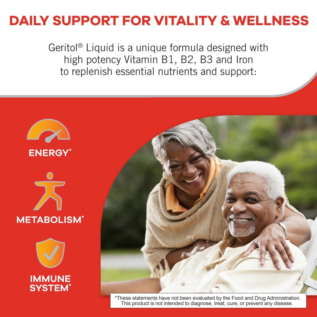 Geritol Flüssiges Vitamin und Eisenpräparat – Energieunterstützung mit hochdosierten B-Vitaminen und Eisen, ohne künstliche Süßstoffe, Non-GMO, 355 ml