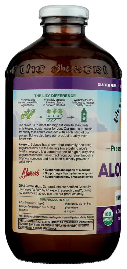 Lily Of The Desert Bio Aloe Vera Saft – Inner Filet Aloe Vera Getränk mit natürlichen Vitaminen und Verdauungsenzymen für Darmgesundheit, Magenberuhigung, Wohlbefinden und strahlende Haut, 946 ml