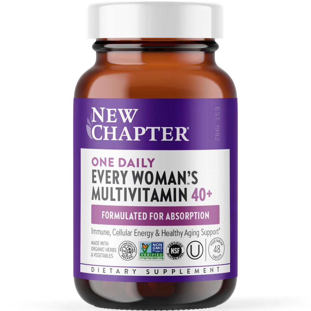 New Chapter Frauen Multivitamin 40+ mit extra B6 & B12, Biotin für Haarwachstum, D3, Vitamin C, Zink für Immun- & Stressunterstützung, magenfreundlich auf nüchternen Magen, einmal täglich, Non-GMO, glutenfrei, 48 Tabletten