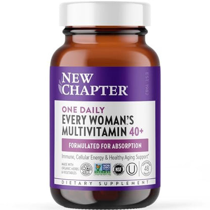 New Chapter Frauen Multivitamin 40+ mit extra B6 & B12, Biotin für Haarwachstum, D3, Vitamin C, Zink für Immun- & Stressunterstützung, magenfreundlich auf nüchternen Magen, einmal täglich, Non-GMO, glutenfrei, 48 Tabletten