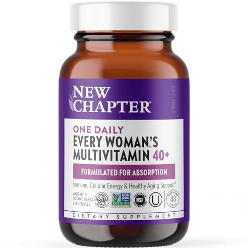 New Chapter Frauen Multivitamin 40+ mit extra B6 & B12, Biotin für Haarwachstum, D3, Vitamin C, Zink für Immun- & Stressunterstützung, magenfreundlich auf nüchternen Magen, einmal täglich, Non-GMO, glutenfrei, 48 Tabletten