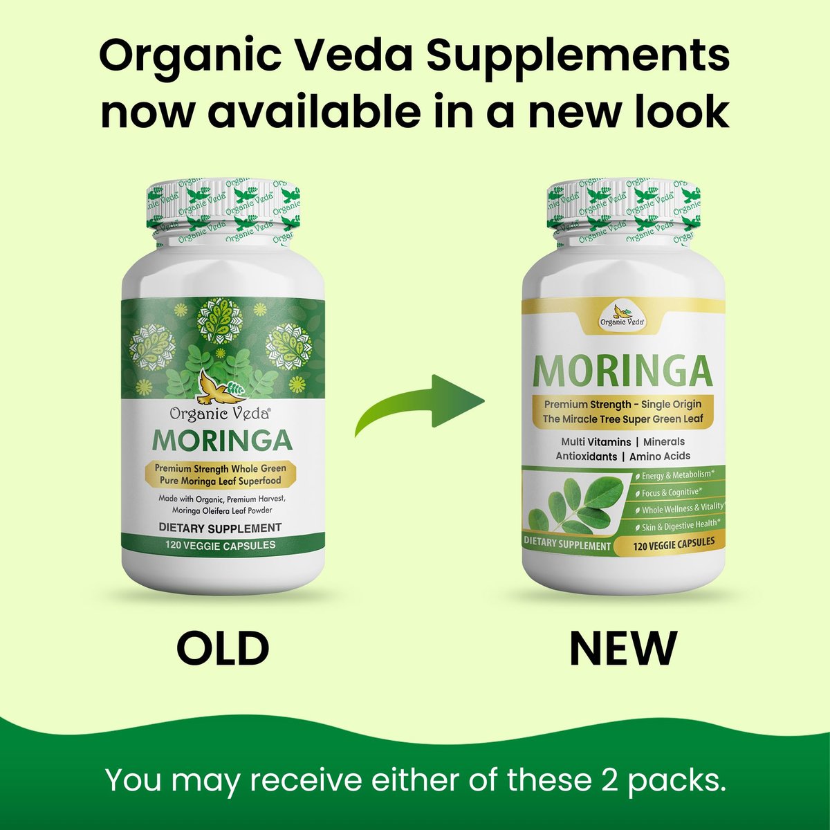 Organic Veda Moringa Kapseln 1000mg - Reines Bio-Moringa-Blatt Superfood - Vitamine & Antioxidantien - Für Energie, Verdauung, Gehirn & Haut - 120 Vegane Kapseln