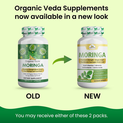 Organic Veda Moringa Kapseln 1000mg - Reines Bio-Moringa-Blatt Superfood - Vitamine & Antioxidantien - Für Energie, Verdauung, Gehirn & Haut - 120 Vegane Kapseln