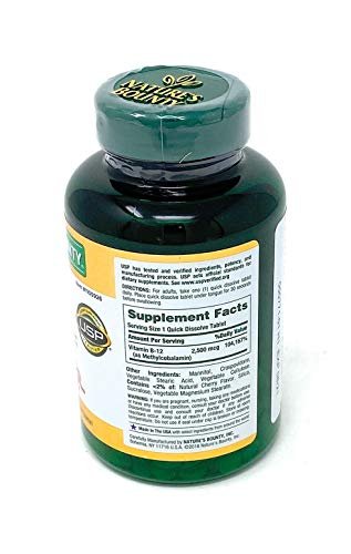 Nature's Bounty Vitamin B-12 2500 mcg Schnell lösliche Tabletten mit natürlichem Kirschgeschmack, 300 Stück