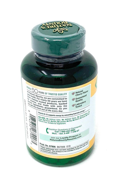 Nature's Bounty Vitamin B-12 2500 mcg Schnell lösliche Tabletten mit natürlichem Kirschgeschmack, 300 Stück
