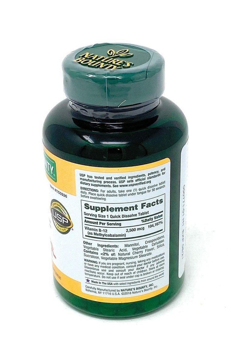 Nature's Bounty Vitamin B-12 2500 mcg Schnell lösliche Tabletten mit natürlichem Kirschgeschmack, 300 Stück