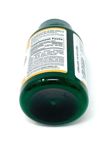 Nature's Bounty Vitamin B-12 2500 mcg Schnell lösliche Tabletten mit natürlichem Kirschgeschmack, 300 Stück