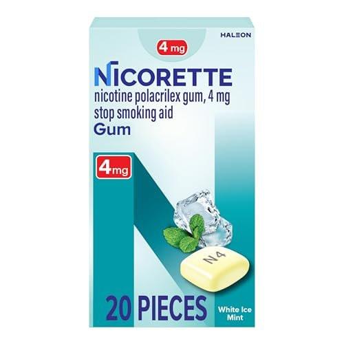 Nicorette 4 mg Nikotinkaugummi mit Verhaltensunterstützung - Weißer Ice Mint Geschmack, Raucherentwöhnungshilfe, 20 Stück