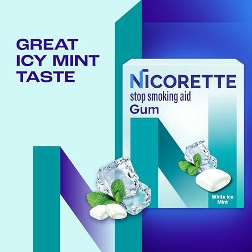 Nicorette 4 mg Nikotinkaugummi mit Verhaltensunterstützung - Weißer Ice Mint Geschmack, Raucherentwöhnungshilfe, 20 Stück