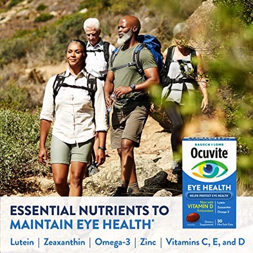 Ocuvite Augengesundheit, Lutein & Zeaxanthin Nahrungsergänzungsmittel, Augen-Vitamin mit Antioxidantien Vitamin D, C, E & Omega-3, Unterstützt die Augengesundheit, 30 Weichkapseln