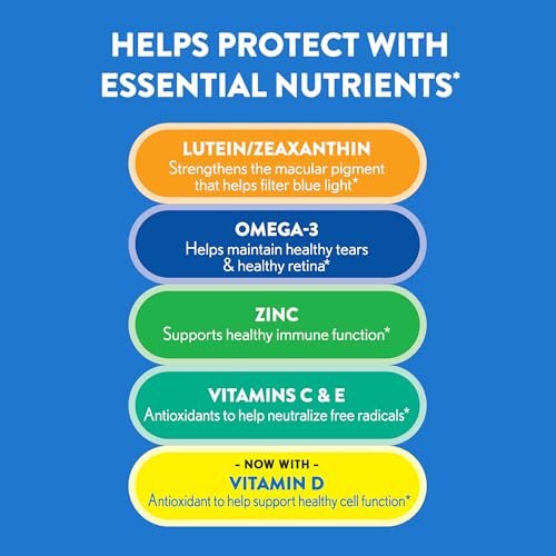 Ocuvite Augengesundheit, Lutein & Zeaxanthin Nahrungsergänzungsmittel, Augen-Vitamin mit Antioxidantien Vitamin D, C, E & Omega-3, Unterstützt die Augengesundheit, 30 Weichkapseln