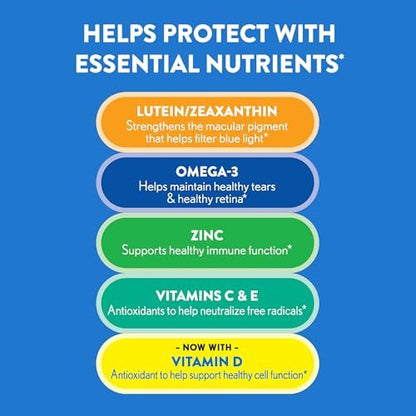 Ocuvite Augengesundheit, Lutein & Zeaxanthin Nahrungsergänzungsmittel, Augen-Vitamin mit Antioxidantien Vitamin D, C, E & Omega-3, Unterstützt die Augengesundheit, 30 Weichkapseln