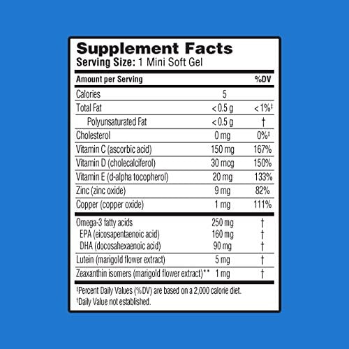 Ocuvite Augengesundheit, Lutein & Zeaxanthin Nahrungsergänzungsmittel, Augen-Vitamin mit Antioxidantien Vitamin D, C, E & Omega-3, Unterstützt die Augengesundheit, 30 Weichkapseln