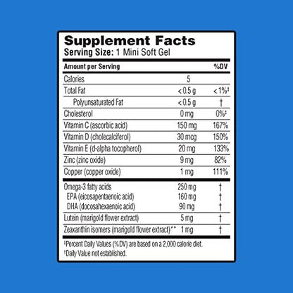 Ocuvite Augengesundheit, Lutein & Zeaxanthin Nahrungsergänzungsmittel, Augen-Vitamin mit Antioxidantien Vitamin D, C, E & Omega-3, Unterstützt die Augengesundheit, 30 Weichkapseln