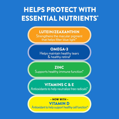 Ocuvite Augengesundheit, Lutein & Zeaxanthin Nahrungsergänzungsmittel, Augen-Vitamin mit Antioxidantien Vitamin D, C, E & Omega-3, Unterstützt die Augengesundheit, 30 Weichkapseln