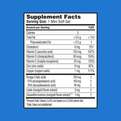 Ocuvite Augengesundheit, Lutein & Zeaxanthin Nahrungsergänzungsmittel, Augen-Vitamin mit Antioxidantien Vitamin D, C, E & Omega-3, Unterstützt die Augengesundheit, 30 Weichkapseln