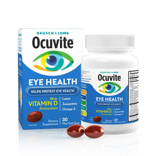 Ocuvite Augengesundheit, Lutein & Zeaxanthin Nahrungsergänzungsmittel, Augen-Vitamin mit Antioxidantien Vitamin D, C, E & Omega-3, Unterstützt die Augengesundheit, 30 Weichkapseln
