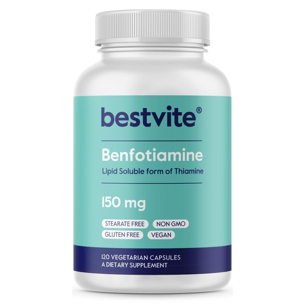 BESTVITE Benfotiamin 150mg – 120 vegane Kapseln, ohne Stearate, ohne Siliziumdioxid, vegan, nicht-GVO, glutenfrei
