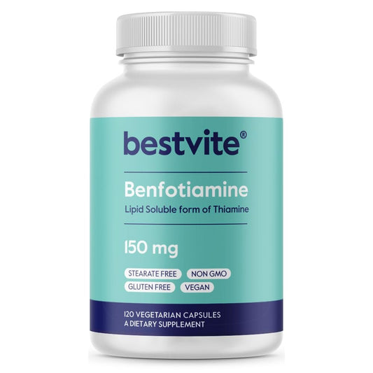 BESTVITE Benfotiamin 150mg – 120 vegane Kapseln, ohne Stearate, ohne Siliziumdioxid, vegan, nicht-GVO, glutenfrei