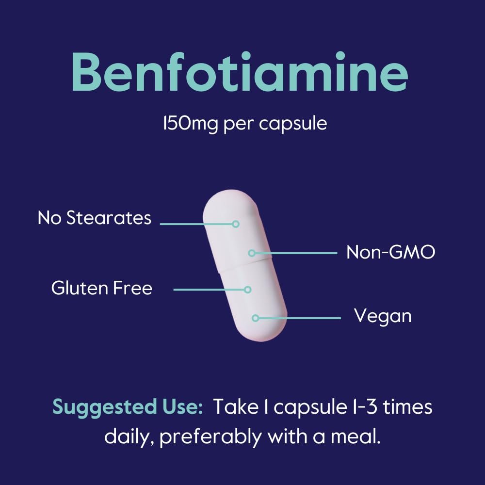 BESTVITE Benfotiamin 150mg – 120 vegane Kapseln, ohne Stearate, ohne Siliziumdioxid, vegan, nicht-GVO, glutenfrei
