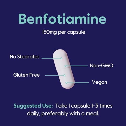 BESTVITE Benfotiamin 150mg – 120 vegane Kapseln, ohne Stearate, ohne Siliziumdioxid, vegan, nicht-GVO, glutenfrei