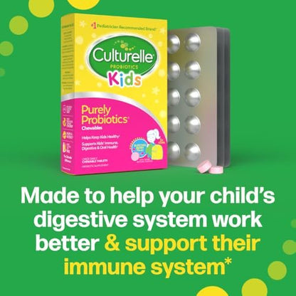 Culturelle Kids Kautabletten Tägliches Probiotikum für Kinder ab 3 Jahren, 30 Stück, #1 von Kinderärzten empfohlene Marke, Natürlicher Beerengeschmack, Unterstützt Verdauung, Mundgesundheit & Immunsystem