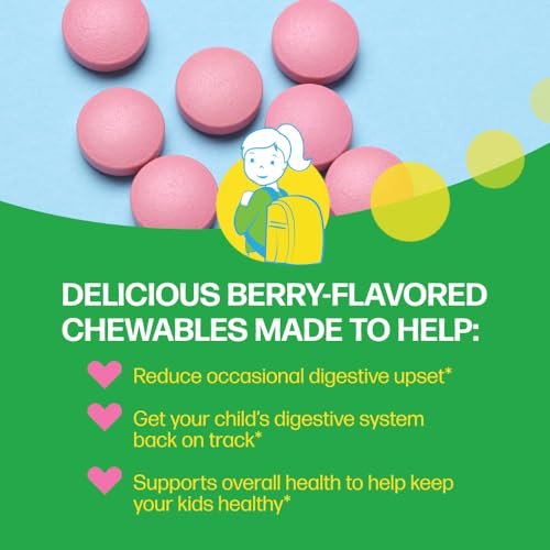 Culturelle Kids Kautabletten Tägliches Probiotikum für Kinder ab 3 Jahren, 30 Stück, #1 von Kinderärzten empfohlene Marke, Natürlicher Beerengeschmack, Unterstützt Verdauung, Mundgesundheit & Immunsystem