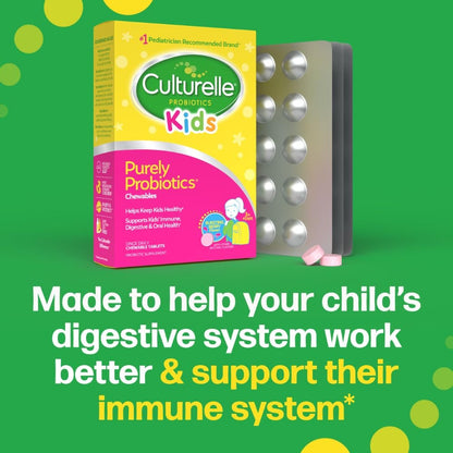 Culturelle Kids Kautabletten Tägliches Probiotikum für Kinder ab 3 Jahren, 30 Stück, #1 von Kinderärzten empfohlene Marke, Natürlicher Beerengeschmack, Unterstützt Verdauung, Mundgesundheit & Immunsystem