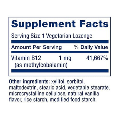 Life Extension Vitamin B12 Methylcobalamin – Nervengesundheit, kognitive Unterstützung, Energie-Vitamin, 1 mg, schnell lösliche Lutschtabletten, vegetarisch, 60 Stück