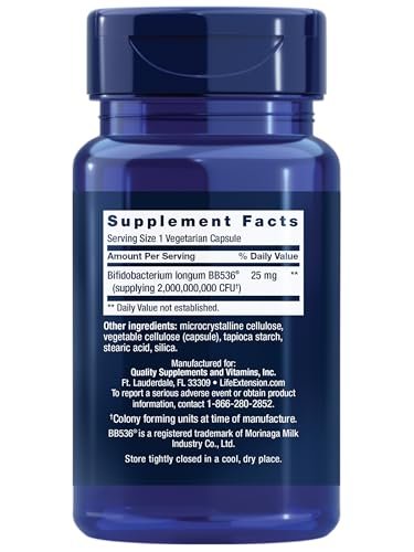 Life Extension Bifido GI Balance - Probiotikum mit Bifidobacterium longum BB536® (2 Milliarden KBE) - Unterstützt gesunden Darm & Verdauung - Glutenfrei, Nicht-GVO, Vegetarisch, 60 Kapseln