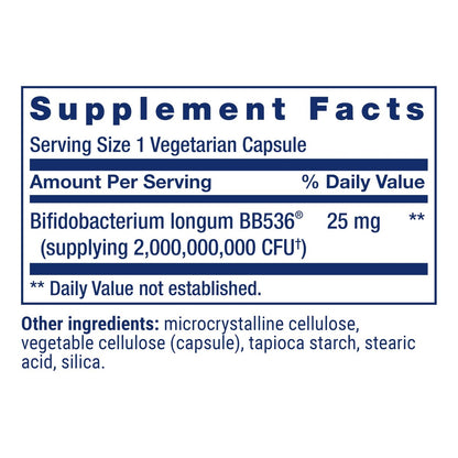 Life Extension Bifido GI Balance - Probiotikum mit Bifidobacterium longum BB536® (2 Milliarden KBE) - Unterstützt gesunden Darm & Verdauung - Glutenfrei, Nicht-GVO, Vegetarisch, 60 Kapseln