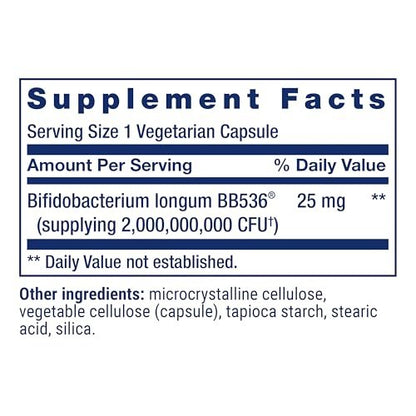 Life Extension Bifido GI Balance - Probiotikum mit Bifidobacterium longum BB536® (2 Milliarden KBE) - Unterstützt gesunden Darm & Verdauung - Glutenfrei, Nicht-GVO, Vegetarisch, 60 Kapseln