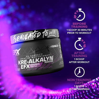 EFX Sports Kre-Alkalyn EFX Pulver | pH-korrigiertes Kreatin-Monohydrat für Kraft, Muskelwachstum & Leistung | 66 Portionen (ungeschmackt)