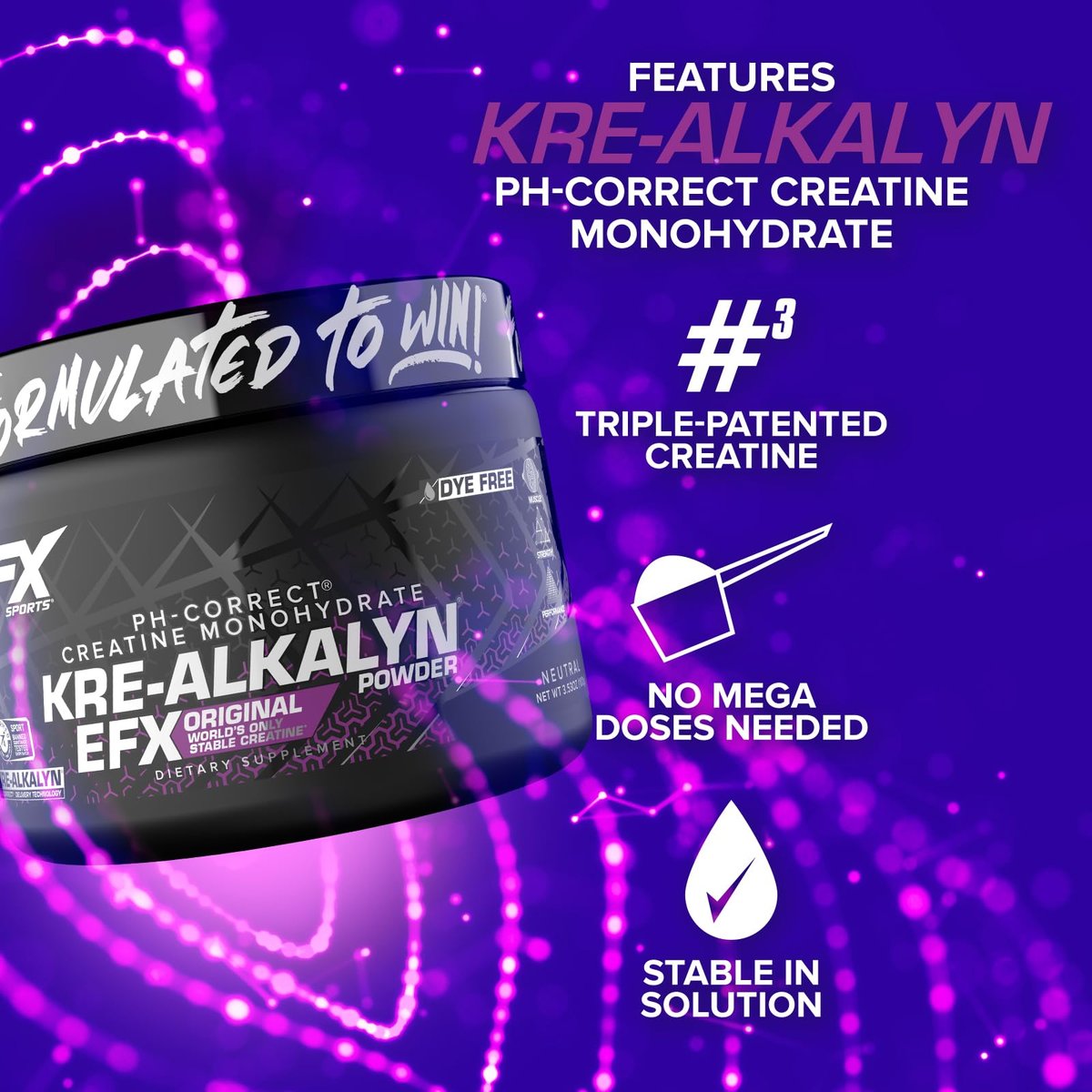 EFX Sports Kre-Alkalyn EFX Pulver | pH-korrigiertes Kreatin-Monohydrat für Kraft, Muskelwachstum & Leistung | 66 Portionen (ungeschmackt)